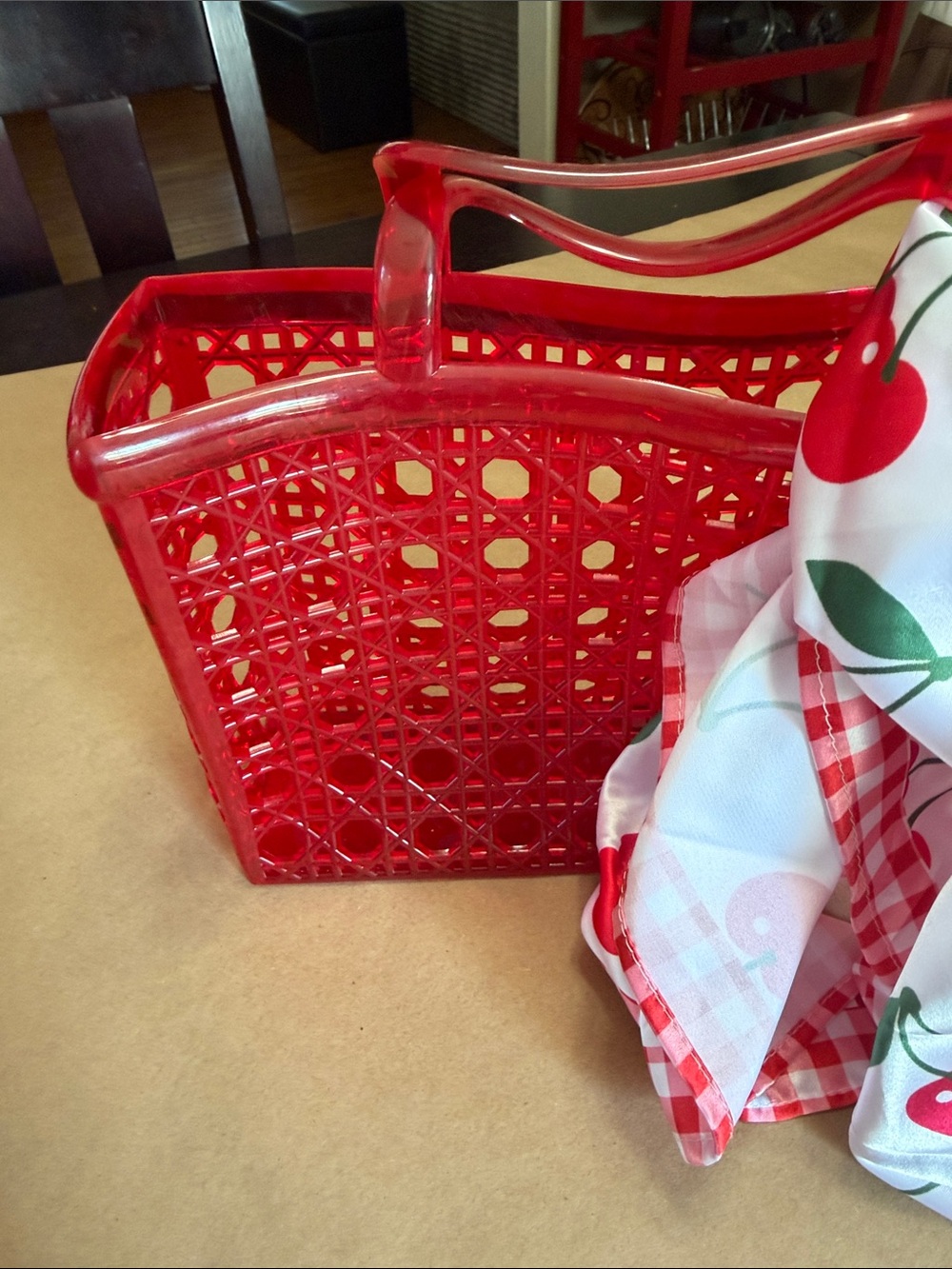 Aerie Clear Cherry Cosmetic Bag with Old Navy red jelly bag & cherry scarf - Picture 5 of 5